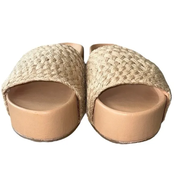 NWT RARE Beek Tan Woven Jute Leather Platform Sandals Slides - 10
