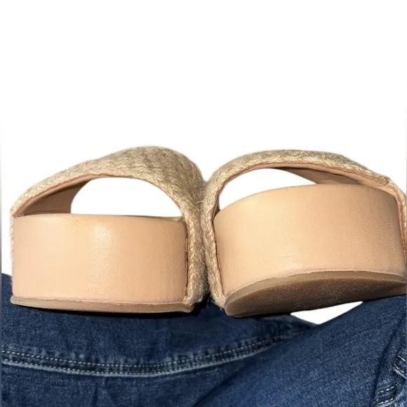 NWT RARE Beek Tan Woven Jute Leather Platform Sandals Slides - 10
