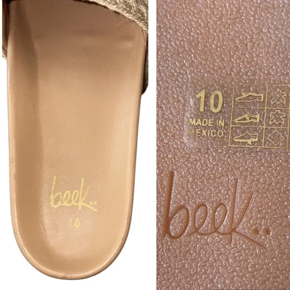 NWT RARE Beek Tan Woven Jute Leather Platform Sandals Slides - 10