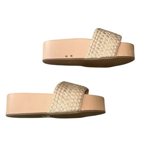 NWT RARE Beek Tan Woven Jute Leather Platform Sandals Slides - 10