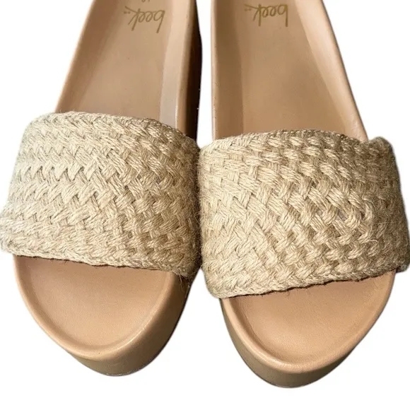 NWT RARE Beek Tan Woven Jute Leather Platform Sandals Slides - 10