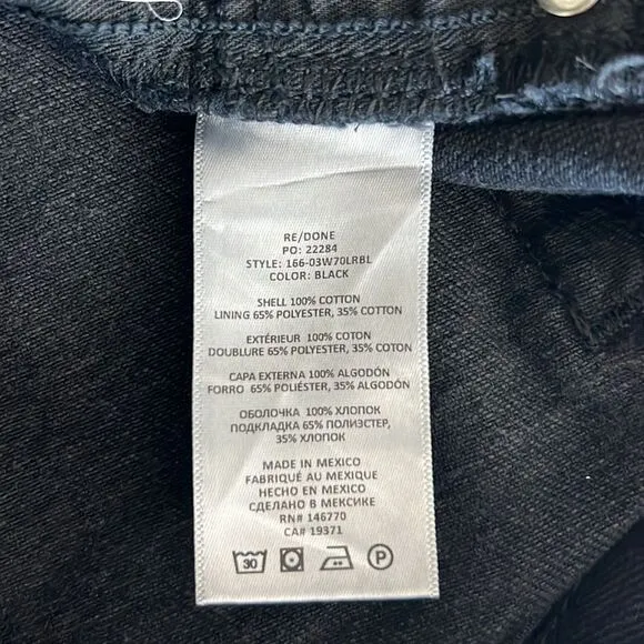 NWT Re/Done 70s Low Rise Bell Bottom Jean In BlackSize 29