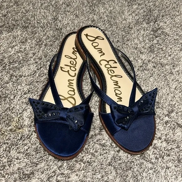 NWT Sam Edelman Dariel Studded Satin Bow Flat Thong Sandal