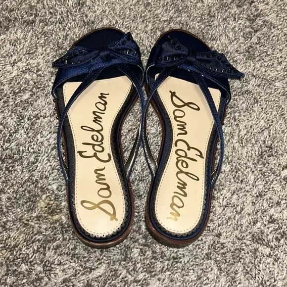 NWT Sam Edelman Dariel Studded Satin Bow Flat Thong Sandal