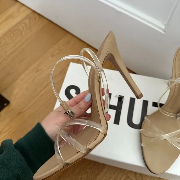 NWT Schutz Amelia Ankle Strap Leather Sandals Nude Size 9B Crisscross Straps