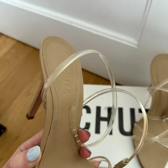 NWT Schutz Amelia Ankle Strap Leather Sandals Nude Size 9B Crisscross Straps