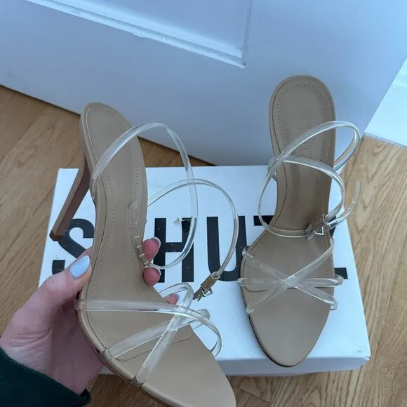 NWT Schutz Amelia Ankle Strap Leather Sandals Nude Size 9B Crisscross Straps