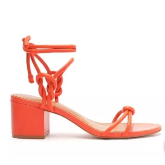 NWT SCHUTZ Leather Nicky Heeled Sandals Orange Size 8.5
