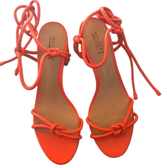 NWT SCHUTZ Leather Nicky Heeled Sandals Orange Size 8.5
