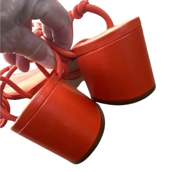 NWT SCHUTZ Leather Nicky Heeled Sandals Orange Size 8.5