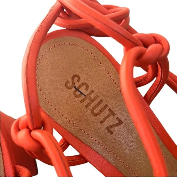 NWT SCHUTZ Leather Nicky Heeled Sandals Orange Size 8.5