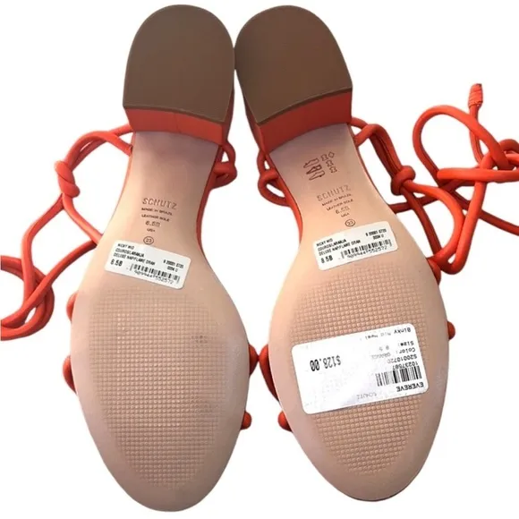 NWT SCHUTZ Leather Nicky Heeled Sandals Orange Size 8.5