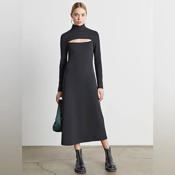 🎯NWT Who What Wear Jasmine Cutout Midi Dress Onyx Size Medium