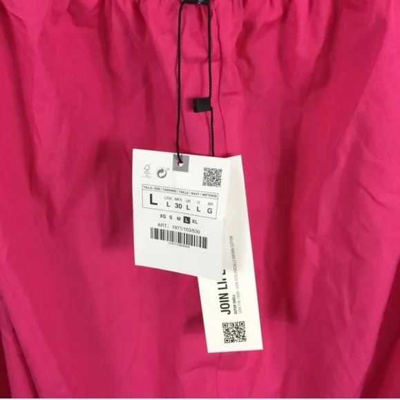 NWT * Zara Poplin Cut-Out Puff-Sleeve Midi Dress Fuchsia Large 1971/103
