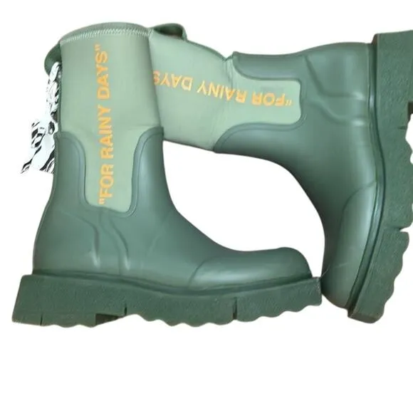 Off-White &quot;For Rainy Days&quot; Green Rain Boot