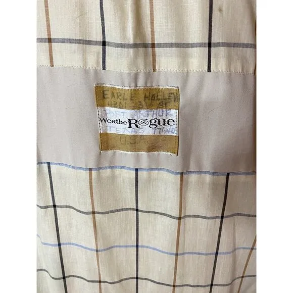 Old Money Weather Rogue Vintage Mens 42L Trench Coat Lux Lined Double Breasted