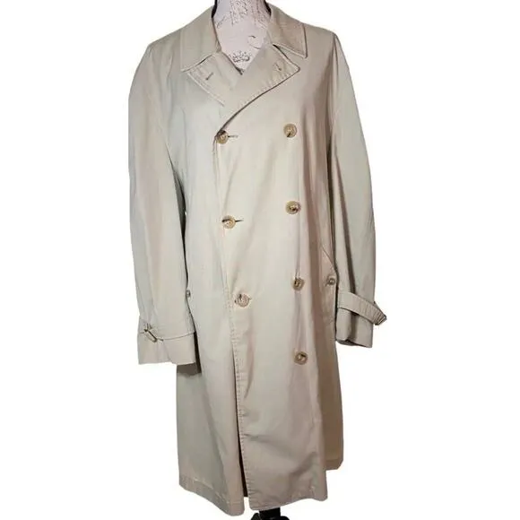 Old Money Weather Rogue Vintage Mens 42L Trench Coat Lux Lined Double Breasted
