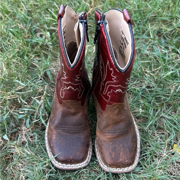 Old West Boys Brown/Burnt Red Western Boots