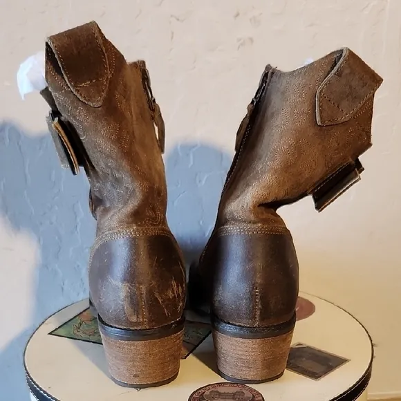 OLIKAI Heeled Leather Western Side Zip Mid Calf  Boot 8  Brown 20230