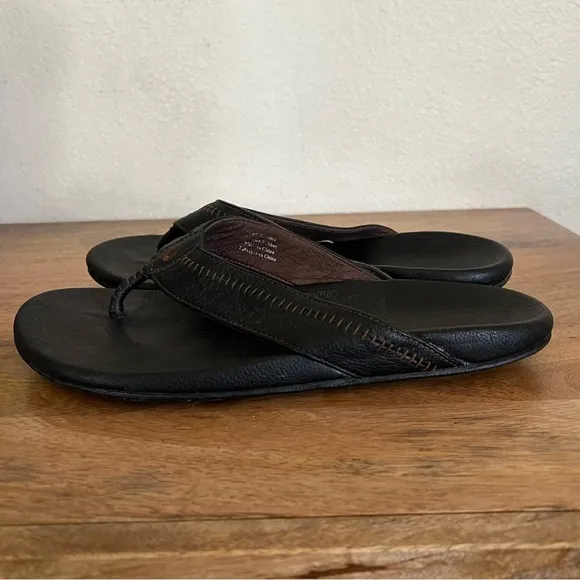 Olukai HIAPO Brown Leather Sandals Size 12