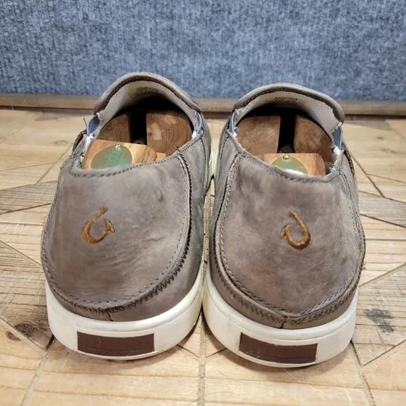 Olukai Kahu 'ili Men's 12M Gray Leather Slip on Loafer Sneakers 10384-2619