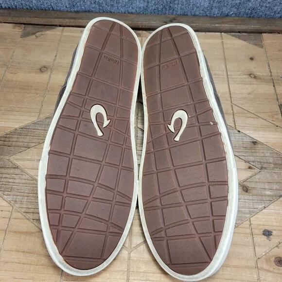 Olukai Kahu 'ili Men's 12M Gray Leather Slip on Loafer Sneakers 10384-2619