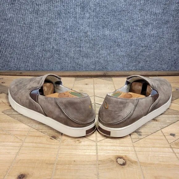 Olukai Kahu 'ili Men's 12M Gray Leather Slip on Loafer Sneakers 10384-2619