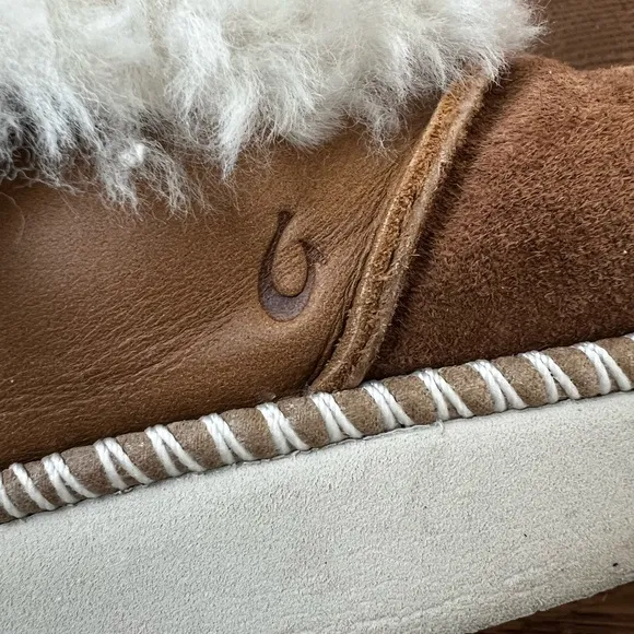 OLUKAI Ku’i Suede Sherpa Slippers Slides Leather Cozy Comfy Warm Shearling Fur 8