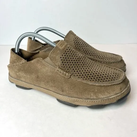 OluKai Men's Moloa Kohana Slip-On Leather Loafers Shoes Clay Sz 8