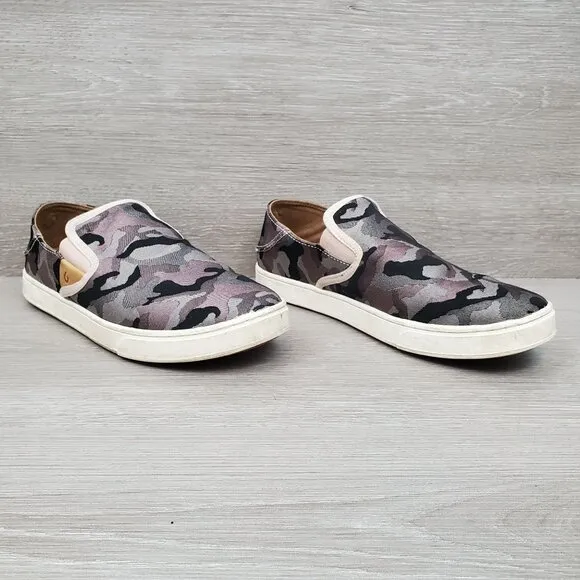 OluKai Pehuea Pa'i pink and gray camo loafers