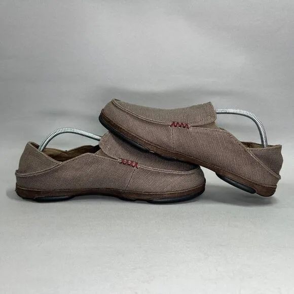 OluKai Men's Size 11.5 Moloa Kapa Brown Canvas Loafers