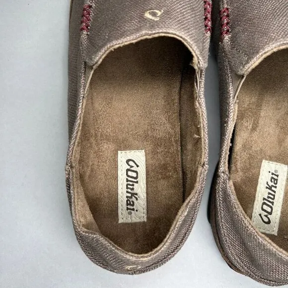 OluKai Men's Size 11.5 Moloa Kapa Brown Canvas Loafers