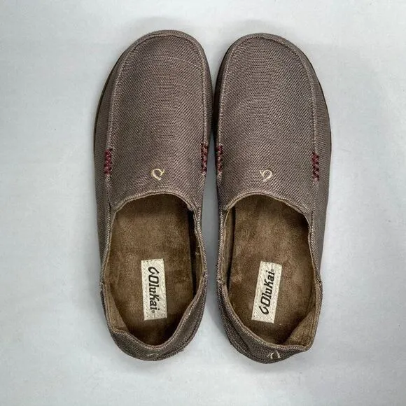 OluKai Men's Size 11.5 Moloa Kapa Brown Canvas Loafers