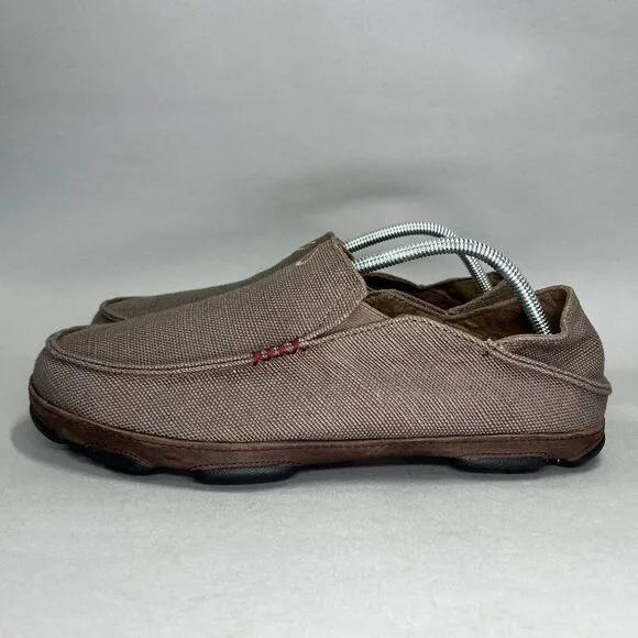 OluKai Men's Size 11.5 Moloa Kapa Brown Canvas Loafers