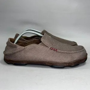 OluKai Men's Size 11.5 Moloa Kapa Brown Canvas Loafers