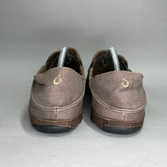 OluKai Men's Size 11.5 Moloa Kapa Brown Canvas Loafers