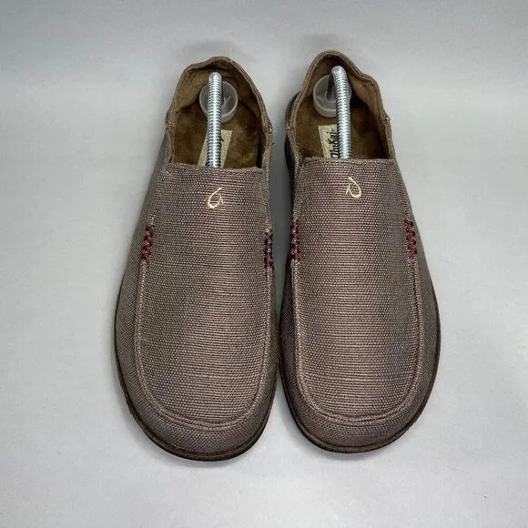 OluKai Men's Size 11.5 Moloa Kapa Brown Canvas Loafers