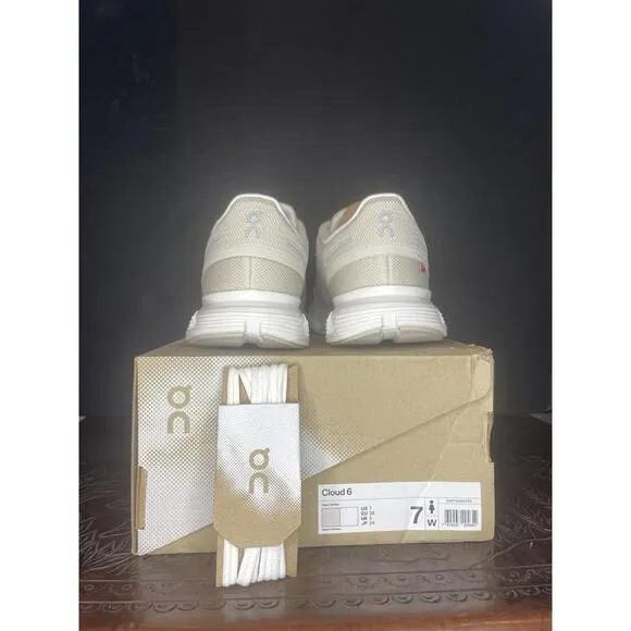 ON CLOUD 6 Women's Size 7 Pearl/White Athletic Running Walking Sneaker Shoes