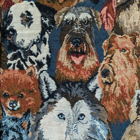 On Tour 80's Vintage Funky Dog Lover Tapestry Button Up V-neck Vest Navy Medium