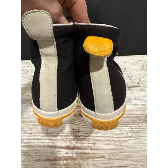 ONCEPT Bogota Hi Top Black &amp; White Sneakers Size 7 With Yellow Accents