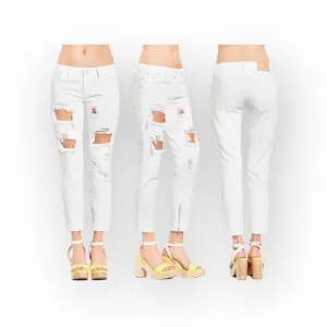 One Teaspoon ☻︎ Trashed Freebirds Skinny Ankle Zipper Denim Jeans ☻︎ White ☻︎ 25