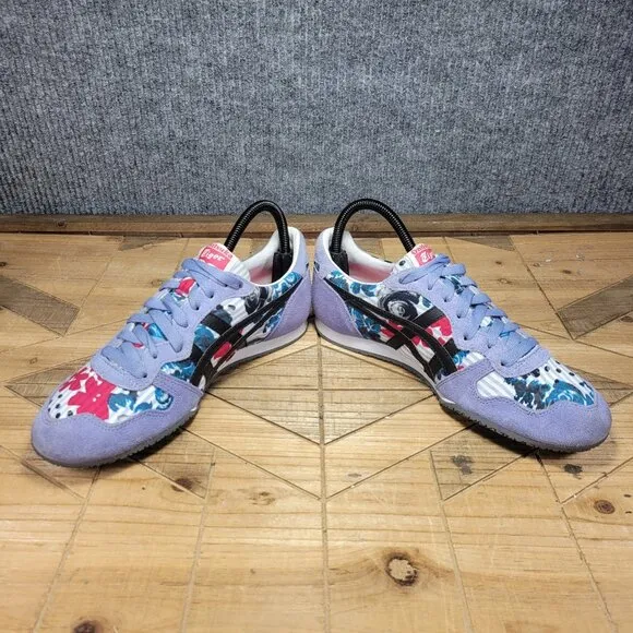 Onitsuka Tiger Serrano Womens Shoes Size 8.5 Blue Floral Retro Athletic Sneakers