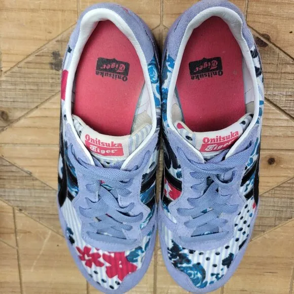 Onitsuka Tiger Serrano Womens Shoes Size 8.5 Blue Floral Retro Athletic Sneakers