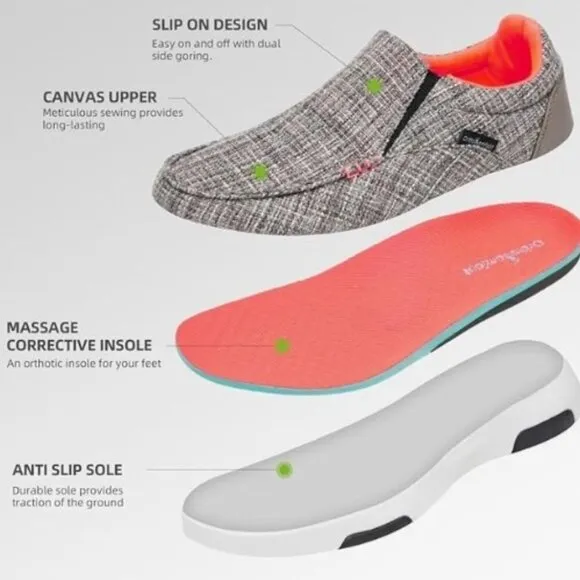 OrthoComfoot Canvas Slip On Shoes, Comfort Plantar Fasciitis Loafers Size: 6