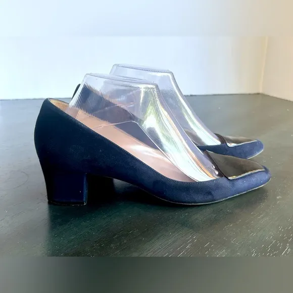 Oscar de La Renta Riley Blue Suede &amp; Patent Leather Shoes Loafers Flats Sz 9.5