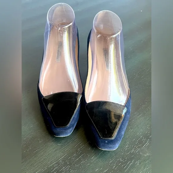 Oscar de La Renta Riley Blue Suede &amp; Patent Leather Shoes Loafers Flats Sz 9.5