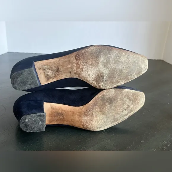 Oscar de La Renta Riley Blue Suede &amp; Patent Leather Shoes Loafers Flats Sz 9.5