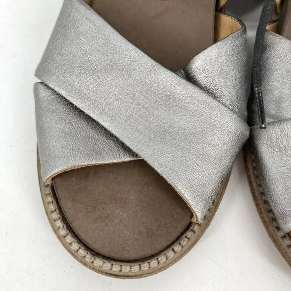 P. Monjo Roman Style Slingback Sandals Lace Up Silver Tan Leather Womens Size 36