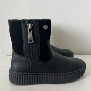 Pajar Shearling Fur Leather Side Zip Platform Winter Ankle Boots Black EU 38 7.5
