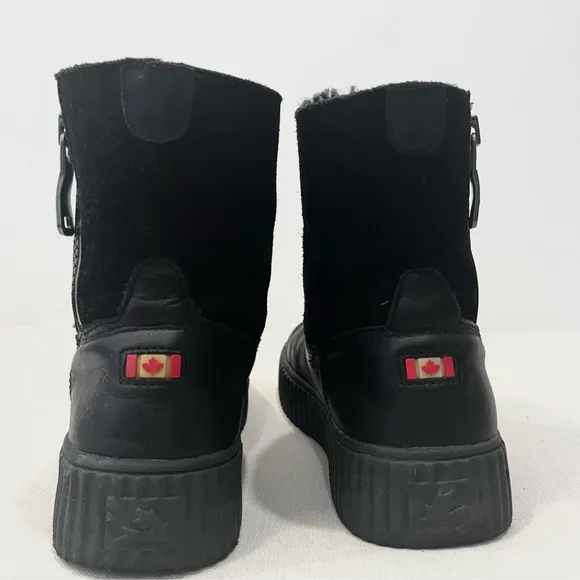 Pajar Shearling Fur Leather Side Zip Platform Winter Ankle Boots Black EU 38 7.5